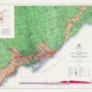 Toronto: Karte des Pleistozäns der Region Toronto, 1932 , Karte auf schwerer Baumwollleinwand, ca.
