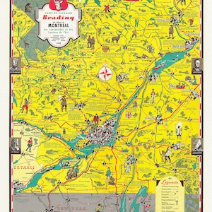 Montreal, Carte des Vacances des regions, 1948, map on durable cotton canvas, 50 x 70 cm, 20 x 25" approx.