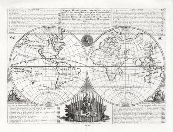 Henri Chatelain-Tome I. No. 46. Mappe-monde, 1718, Map on heavy cotton canvas, 22x27in. approx.