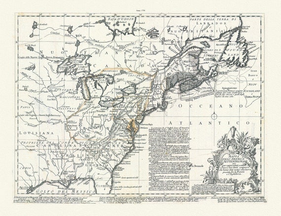 Mappa dell' America Settentrionale et i paesi e che hanno dato motivo alla guerra presente fra la Francia e l'Inghilterra, 1758, Bellin,