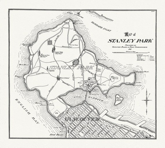 Vancouver, Map of Stanley Park, 1916, map on heavy cotton canvas, 45 x 65 cm, 18 x 24" approx.