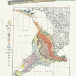 Péninsule Bruce et centre-ouest de l'Ontario, carte géologique, 1918 ver. II , carte sur toile de coton résistante, 50 x 70 cm, 19 x 25 po.