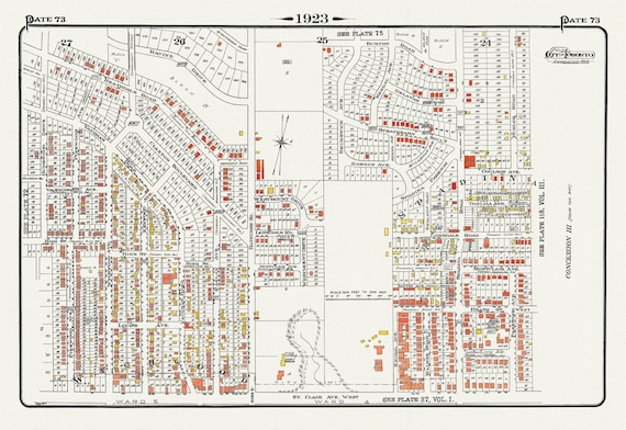 Plate 73, Toronto Uptown West, Wychwood North, 1923, Map on heavy cotton canvas, 18x27in. approx.
