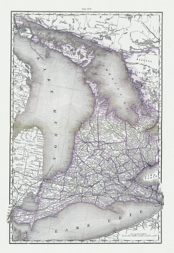 Rand, McNally & Co., Map of Western Ontario, 1878, map on heavy cotton canvas, 22x27" approx.