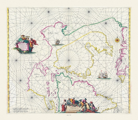 Septemtrionaliora Americae a Groenlandia, per Davidis et Hudson, Witt auth., 1765, map on heavy cotton canvas, 50 x 70 cm, 20 x 25" approx.