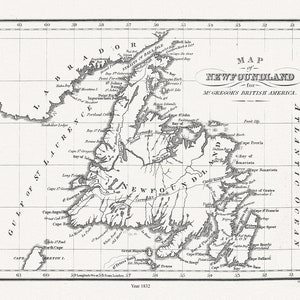 Karte von Neufundland in British America, McGregor auth., 1832, Karte auf schwerer Baumwollleinwand, 45 x 65 cm, 18 x 24" ca.