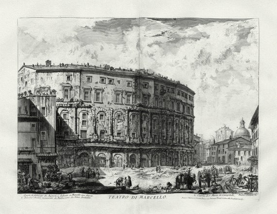 Giovanni Battista Piranesi,  Vedute di Roma, Theater of Marcellus, c. 1760, on heavy cotton canvas, 22x27" approx.