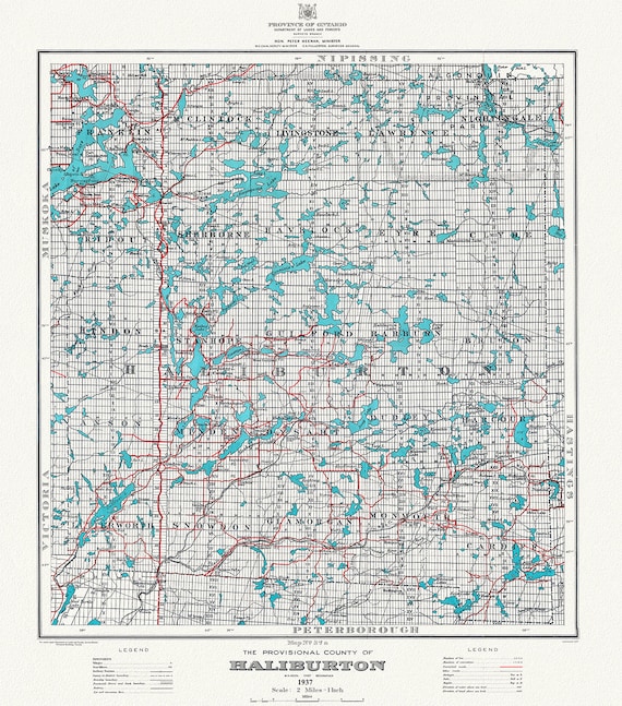 Historic Algonquin Park Map, Haliburton County, 1937 Ver. A, map on heavy cotton canvas, 45 x 65 cm, 18 x 24" approx.