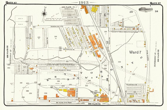 Plate 67, Toronto West, Weston Road north of St.Clair, 1913, map on heavy cotton canvas, 20 x 30" or 50 x 75cm. approx.