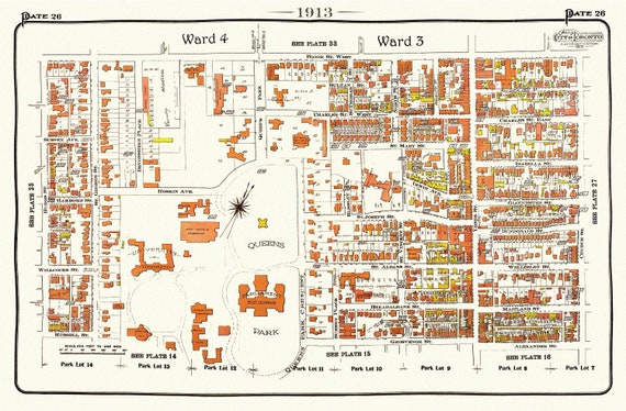 Plate 26, Toronto Central West, Queens Park, 1913, map on heavy cotton canvas, 20 x 30" approx.