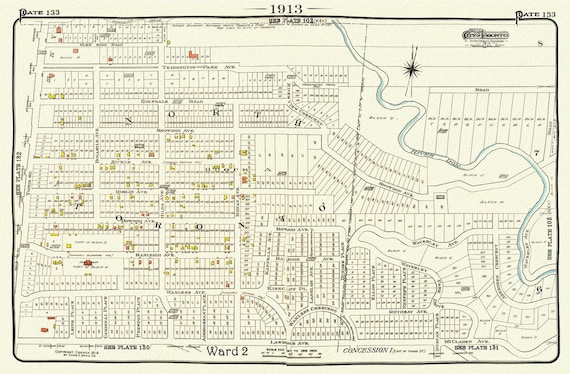 Plate 133, Toronto North, Lawrence Park North, 1913, map on heavy cotton canvas, 20 x 30" or 50 x 75cm. approx.