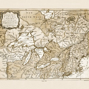 Kanada, z sąsiadującymi krajami, na których widnieje miejsce wojny między Anglikami i Francuzami, 1761 r. Wersja S, płótno-22x27"