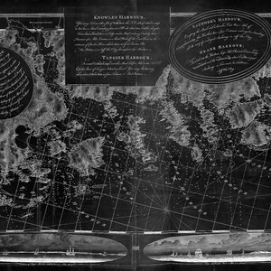 Des Barres, La costa marítima de Nueva Escocia-Puerto de Keppel, Puerto de Knowles, Puerto de Tánger, etc.-1777, mapa, lienzo, 50 x 70 cm, 20 x 25" aprox.