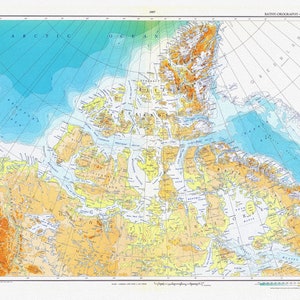 Canada. Department of Mines and Technical Surveys, Bathy-orography, Noord-Canada, 1957, kaart op zwaar katoenen doek, 22x27" ca.
