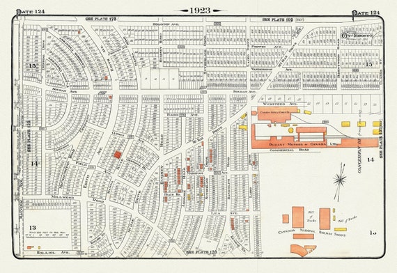 Plate 124, Toronto North, Leaside, 1923, Map on heavy cotton canvas, 18x27in. approx.