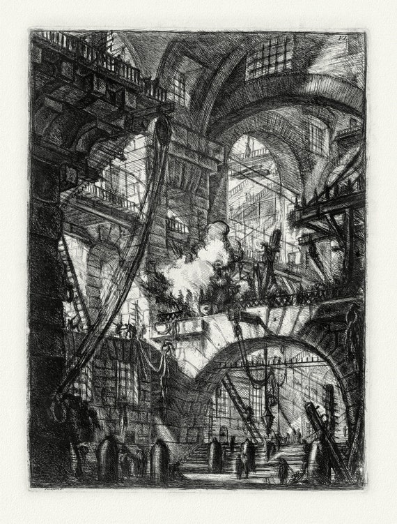 Giovanni Battista Piranesi, Le Carceri d'Invenzione, Planche V, 1760, une gravure sur toile de coton épais, 56x70cm environ