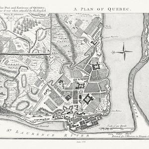 A Plan of Quebec  the port and environs of Quebec, as it was when attack'd by the English, 1759, map on heavy cotton canvas, 20x27" approx.