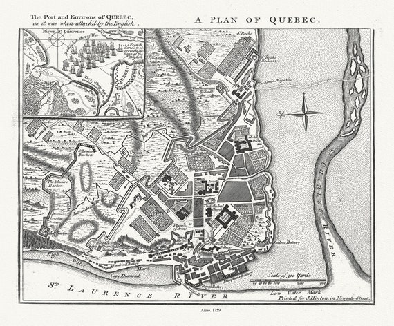 A Plan of Quebec  the port and environs of Quebec, as it was when attack'd by the English, 1759, map on heavy cotton canvas, 20x27" approx.