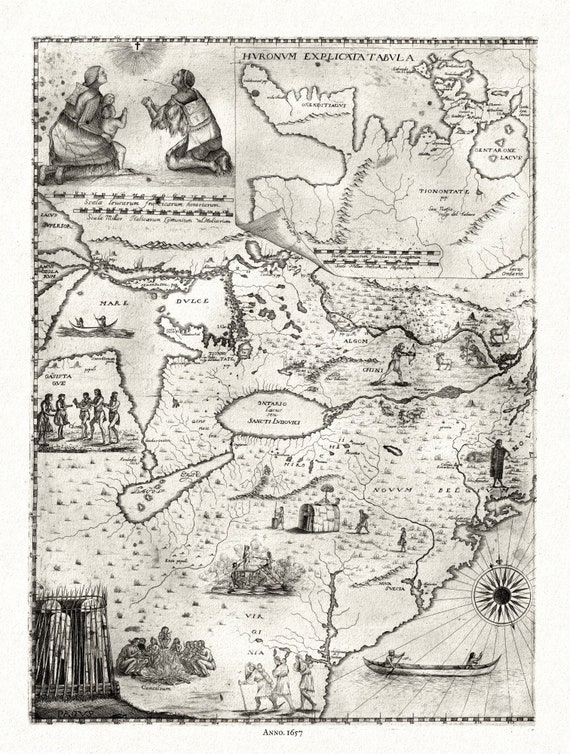 Bressani, Novae Franciae accurata delineatio , 1657 Ver. II , map on heavy cotton canvas, 50 x 70cm, 20 x 27" approx.