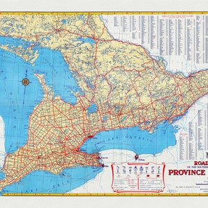 Offizielle Straßenkarte von Ontario, 1950, Karte auf schwerer Baumwollleinwand, ca.