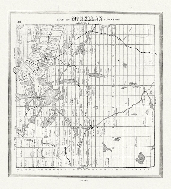 Muskoka-Haliburton, McKellar Township, 1893, map on heavy cotton canvas, 20 x 25" approx.