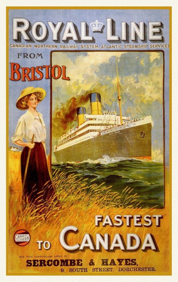 Royal Line, Fastest to Canada, travel poster reprinted on durable cotton canvas, 50 x 70 cm, 20 x 25" approx.