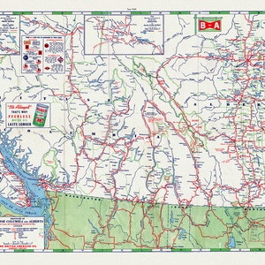 Road Map of the Provinces of British Columbia and Alberta, 1940 , map on heavy cotton canvas, 22x27" approx.
