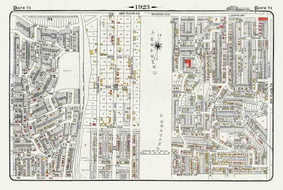 Plate 71, Toronto West North, Prospect Cemetery, 1923, Map on heavy cotton canvas, 18x27in. approx.