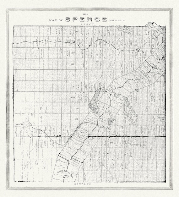 Muskoka-Haliburton, Spence Township, 1893, map on heavy cotton canvas, 20 x 25" approx.