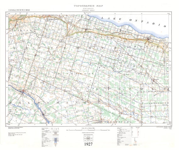 Grimsby, Ont., A Topographical Map, 1927, map on durable cotton canvas, 50 x 70 cm or 20x25" approx.