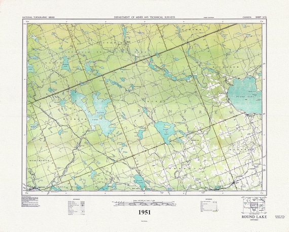 Historic Algonquin Park Map, Round Lake, National Topographic Series, 1951  , map on heavy cotton canvas, 45 x 65 cm, 18 x 24" approx.