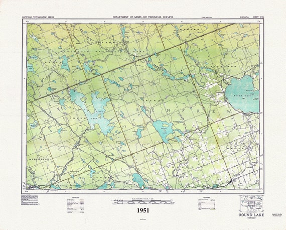 Historic Algonquin Park Map, Round Lake, National Topographic Series, 1951  , map on heavy cotton canvas, 45 x 65 cm, 18 x 24" approx.