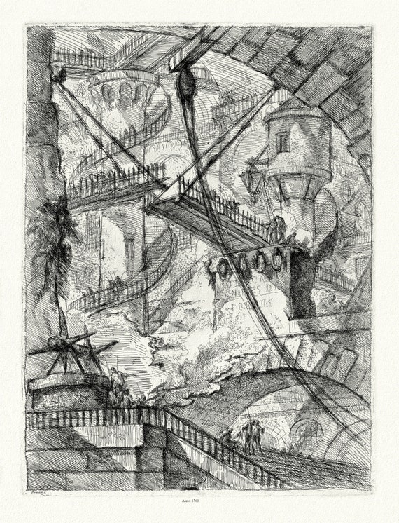 Giovanni Battista Piranesi, Le Carceri d'Invenzione , Planche XVII, 1760, une gravure sur toile de coton épais, 56x70cm environ