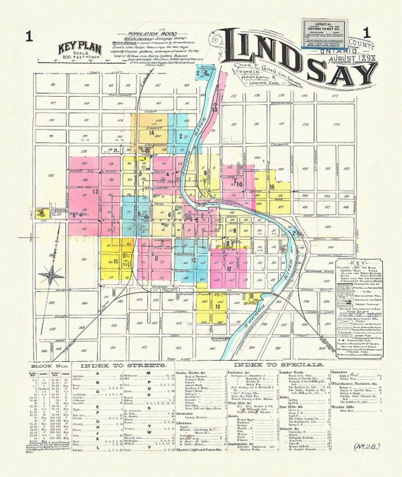 Key Plan, Lindsay, Ontario, 1898, map on heavy cotton canvas, 45 x 65 cm, 18 x 24" approx.