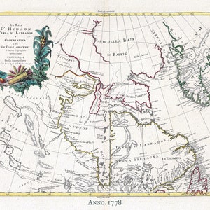 Kanada, Labrador & Grönland, 1778 ,Zatta auth. , Landkarte auf schwerem Baumwoll canvas, 50x70cm ca.