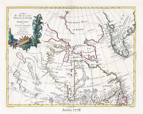 Canada, Labrador & Greenland, 1778 ,Zatta auth. , map on heavy cotton canvas, 50x70cm (20 x 25") approx.