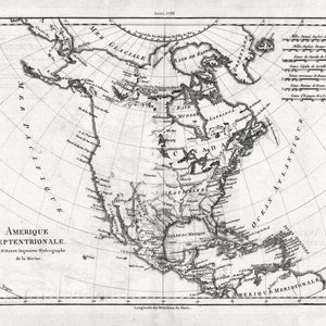 Bonne, Amérique septentrionale, 1788 , map on heavy cotton canvas, 22x27" approx