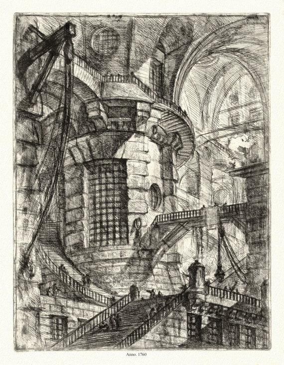 Giovanni Battista Piranesi ,Le Carceri d'Invenzione, Planche XX, 1760, une gravure sur toile de coton épais, 56x70cm environ