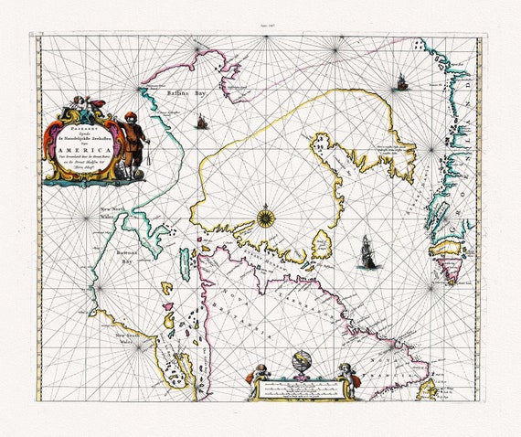 Goos, Paskaert Zynde de Noordelijckste Zeekusten Van America, 1667 , map on heavy cotton canvas, 22x27" approx.