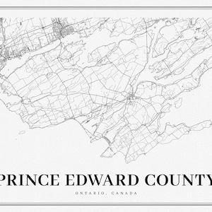Ontario, Comté de Prince Edward, A Modern Map, carte sur toile de coton lourde, 50 x 70cm, 20 x 25 » env.