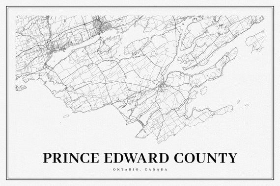 Ontario, Prince Edward County, A Modern Map, map on heavy cotton canvas, 50 x 70cm, 20 x 25" approx.