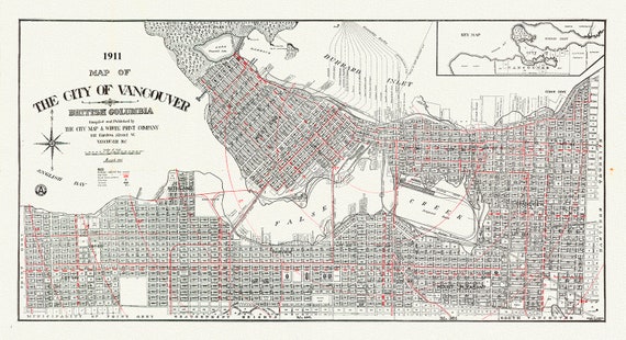 Vancouver, A City Map, 1911 , map on heavy cotton canvas, 45 x 65 cm, 18 x 24" approx.