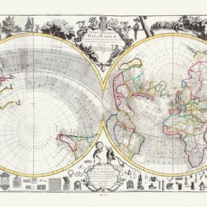 Willdey, No. 2. A New and Correct Map of the World  Projected upon the Plane of the Horizon, 1714, Map on heavy cotton canvas, 22x27in.