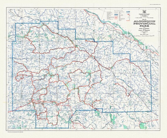 Historic Algonquin Park Map 47A, 1960 , map on heavy cotton canvas, 20 x 25" approx.
