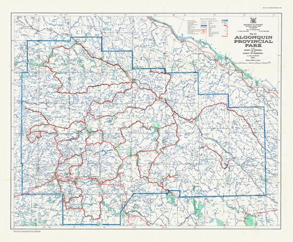 Historic Algonquin Park Map 47A, 1960 , map on heavy cotton canvas, 20 x 25" approx.