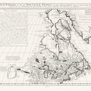 Carte du Canada ou de la Nouvelle France, 1719, mapa na grubym płótnie bawełnianym, ok. 22x27 cali.