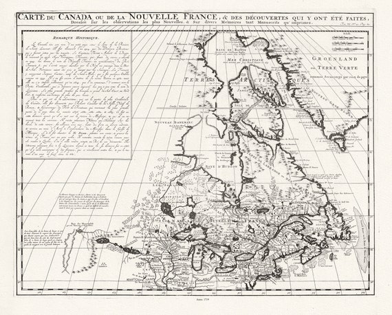 Carte du Canada ou de la Nouvelle France, 1719, Map on heavy cotton canvas, 22x27" approx.