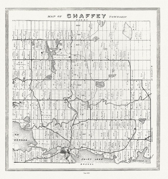 Muskoka-Haliburton, Chaffey Township, 1893, map on heavy cotton canvas, 20 x 25" approx.