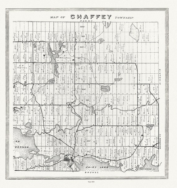 Muskoka-Haliburton, Chaffey Township, 1893, map on heavy cotton canvas, 20 x 25" approx.