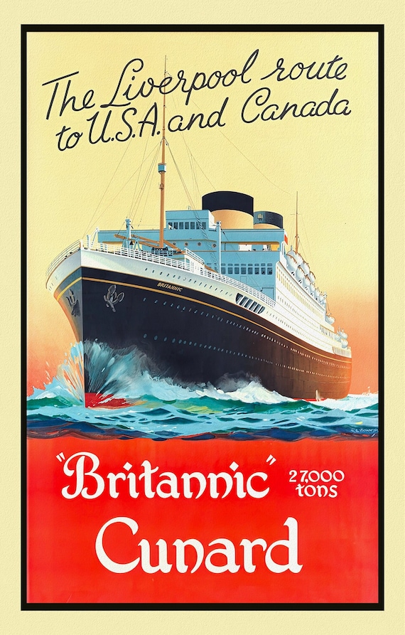 Cunard to Canada and USA, Liverpool Route, 1925, travel poster reprinted on durable cotton canvas, 50 x 70 cm, 20 x 25" approx.